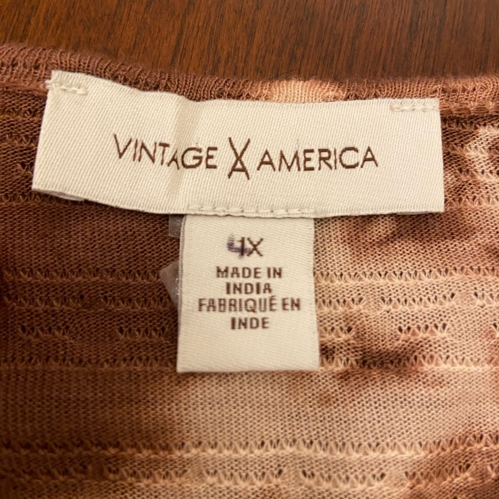 Vintage America Plus Size Tie Dye Neck 3/4 Sleeve Lace Up Blouse 1x - Picture 10 of 13